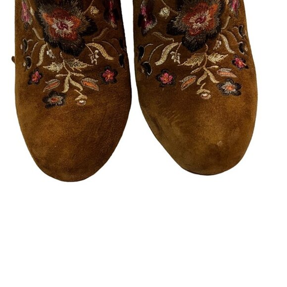 Sam Edelman ankle boots women's 7 brown pink floral suede Winnie chunky heel - Picture 2 of 11